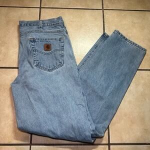 Vintage Y2K Carhartt Light Washed Blue Denim Work Jeans Mens Size 36x33 READ!!
